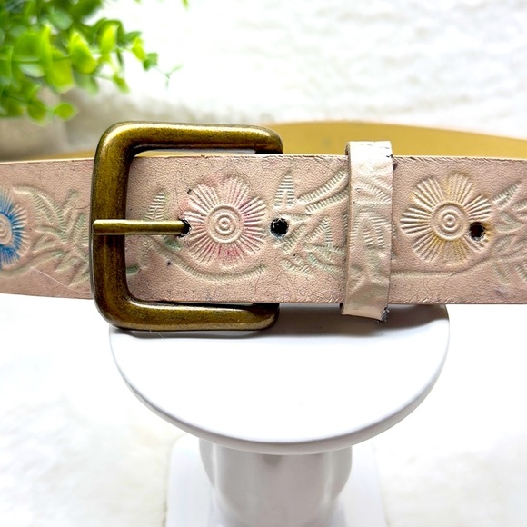 Floral Embossed Belt - Cream with Pink and Blue Accents - Picture 3 of 11